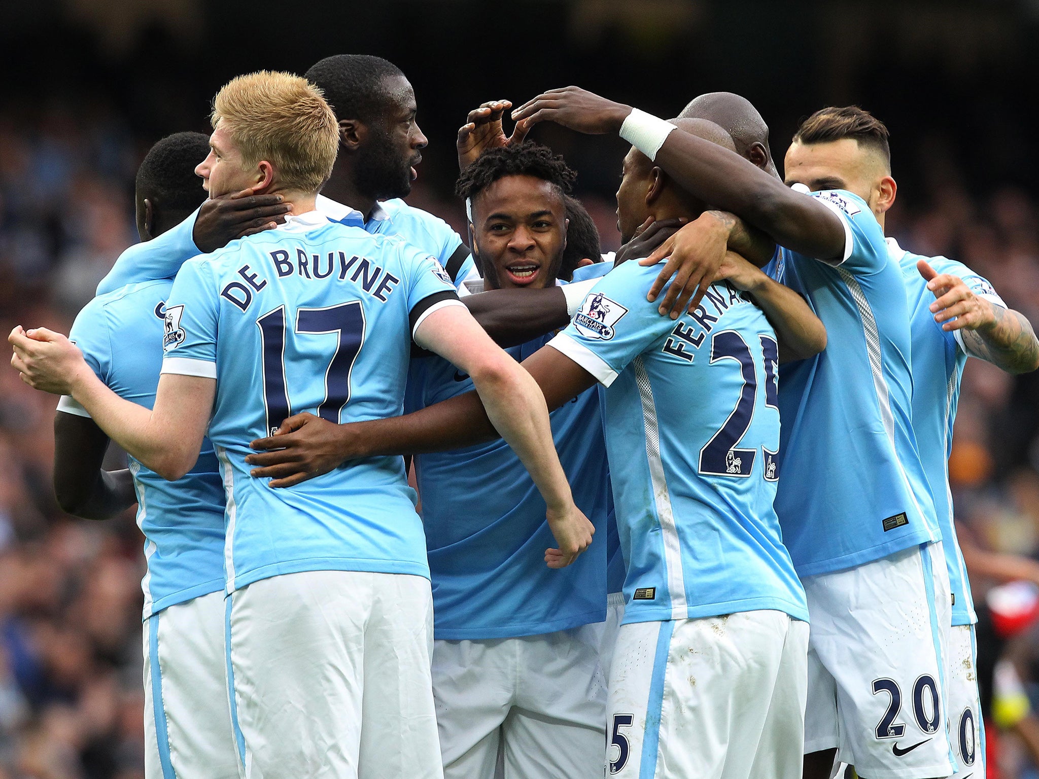 Manchester City congratulate Raheem Sterling for scoring against Bournemouth