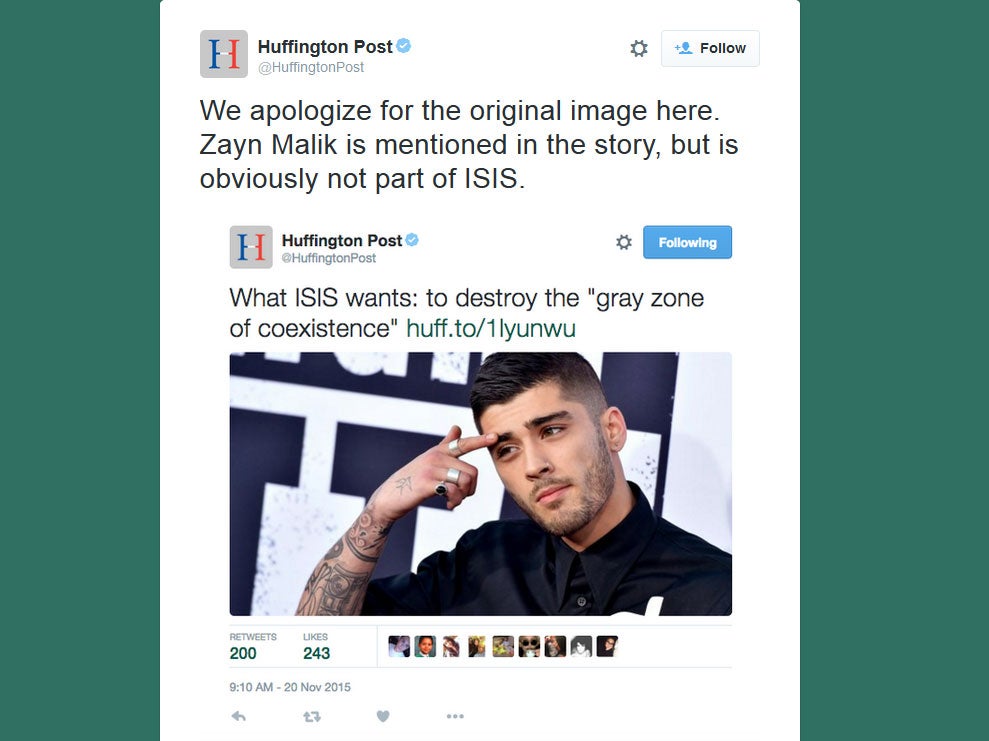 'Zayn Malik is mentioned in the story, but is obviously not part of ISIS'