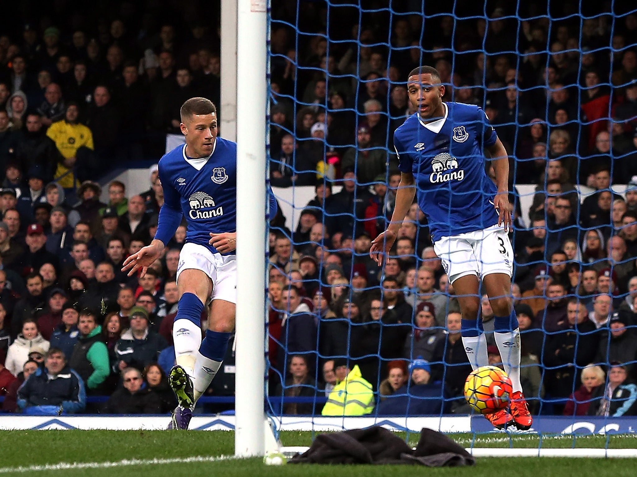 Everton midfielder Ross Barkley scores his side's first of the day