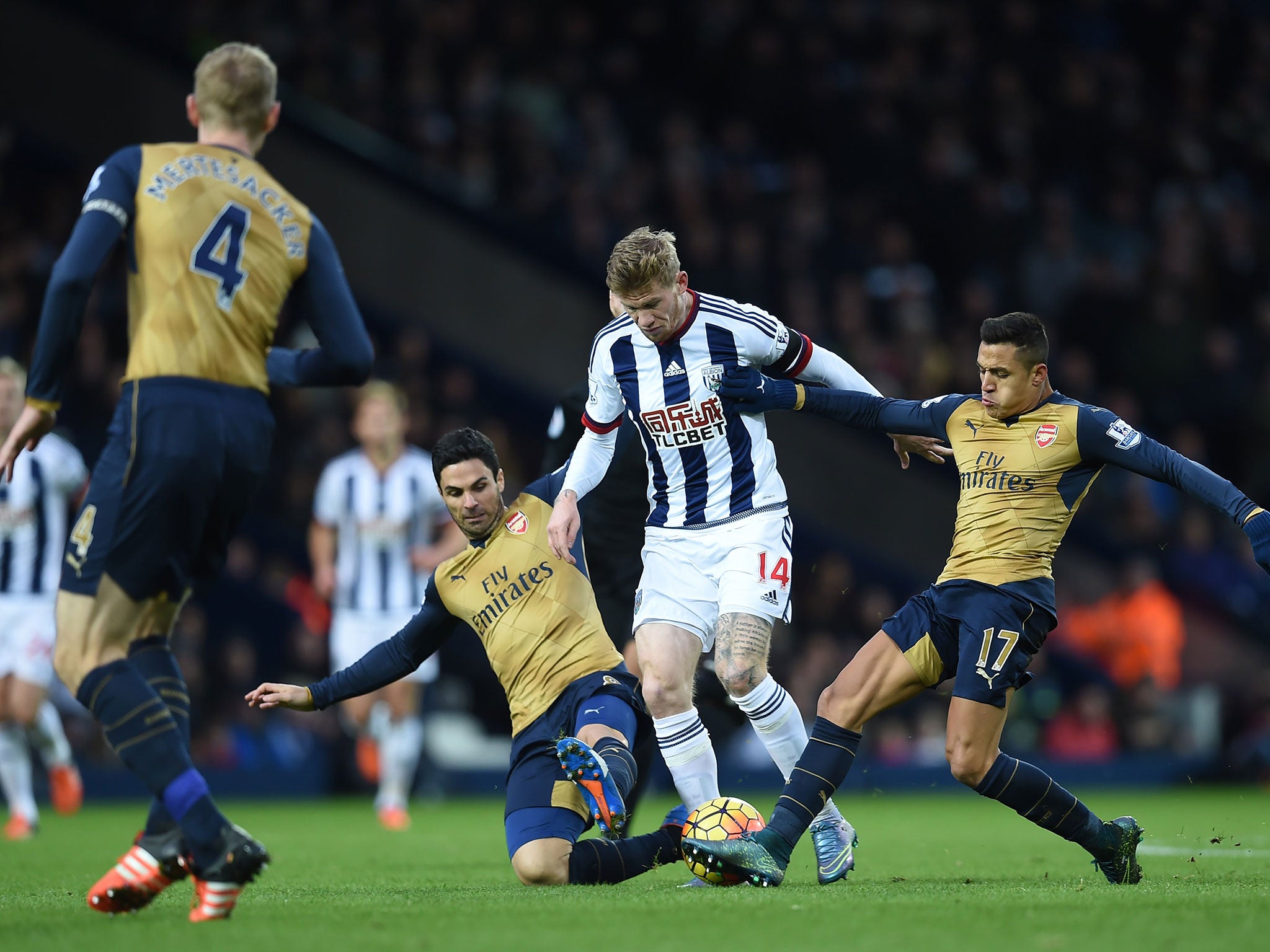 Mikel Arteta concedes the foul which West Brom equalise from