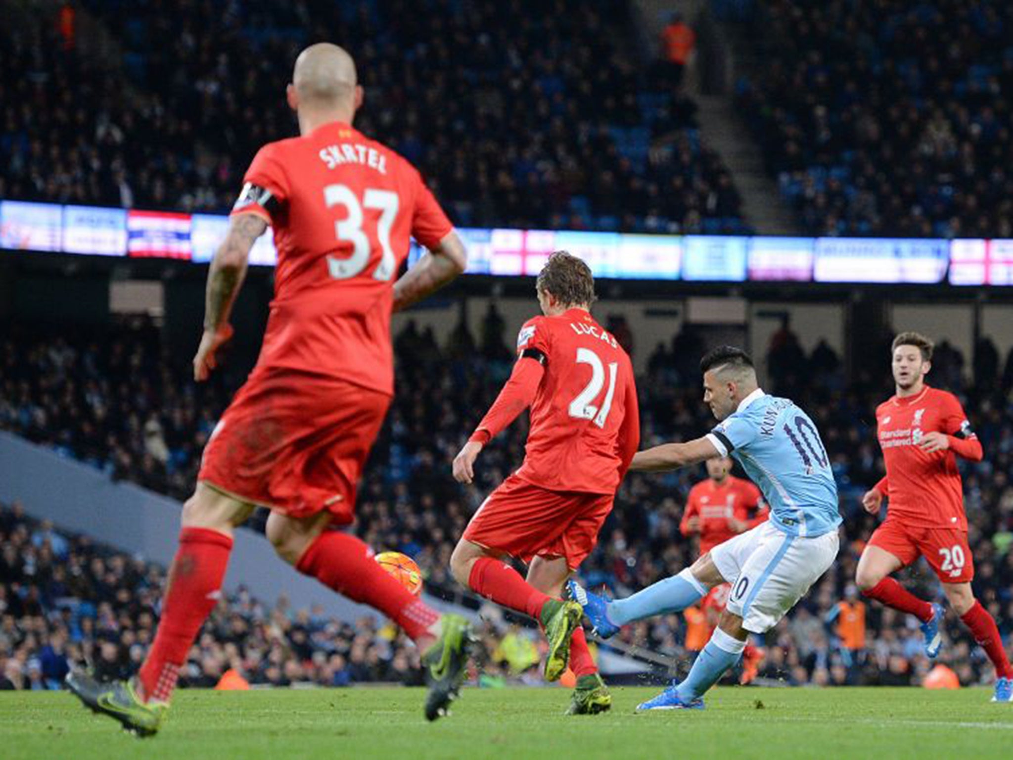 Sergio Aguero pulled one back for City just before half-time