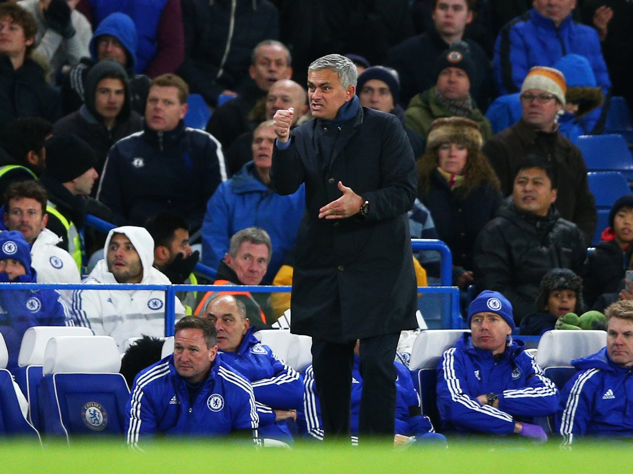 Mourinho reacts during the win against Norwich City