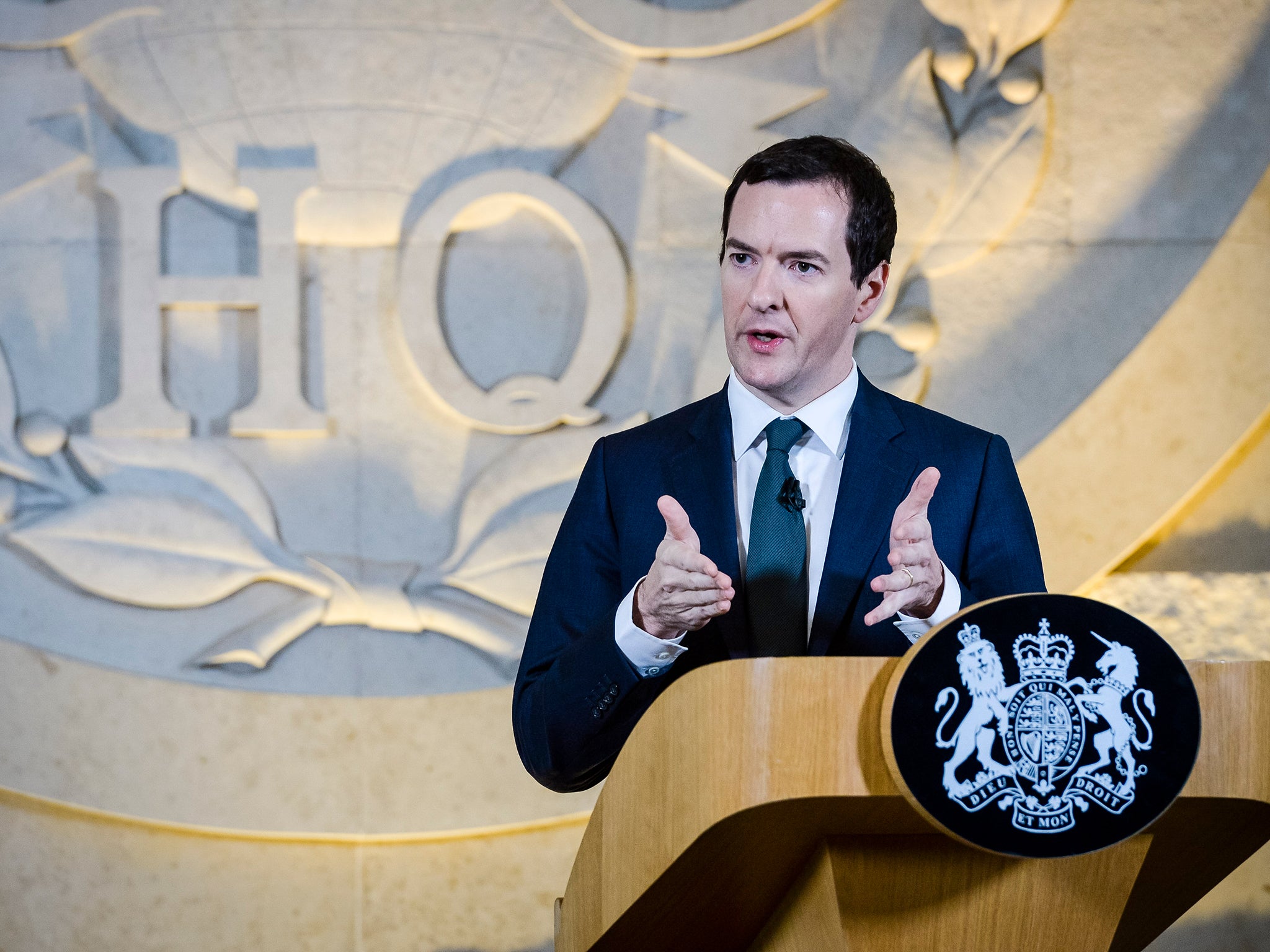 George Osborne delivering a speech on his spending review at GCHQ this week