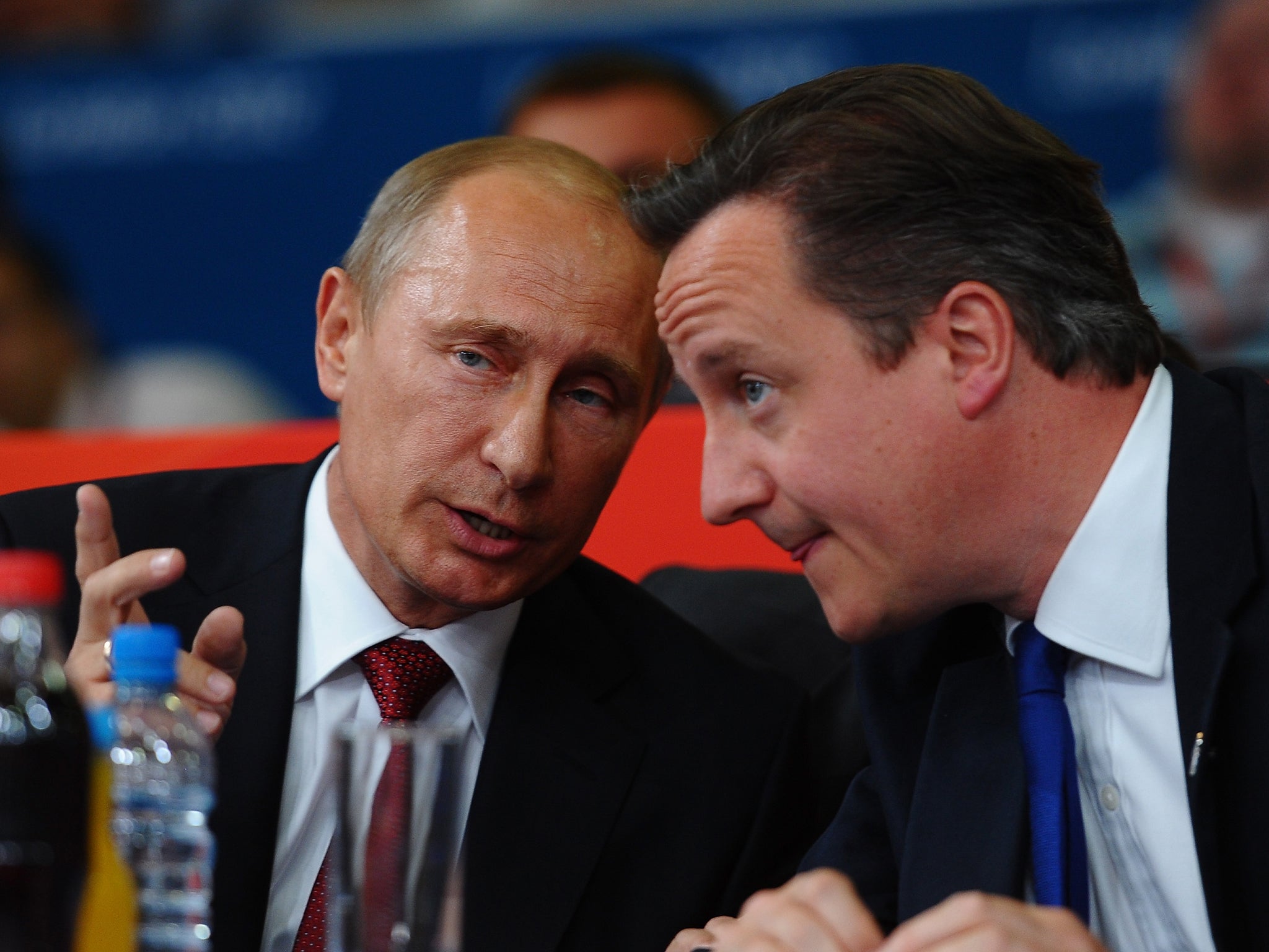 Vladimir Putin watching Judo with David Cameron on Day 6 of the London Olympic Games in 2012