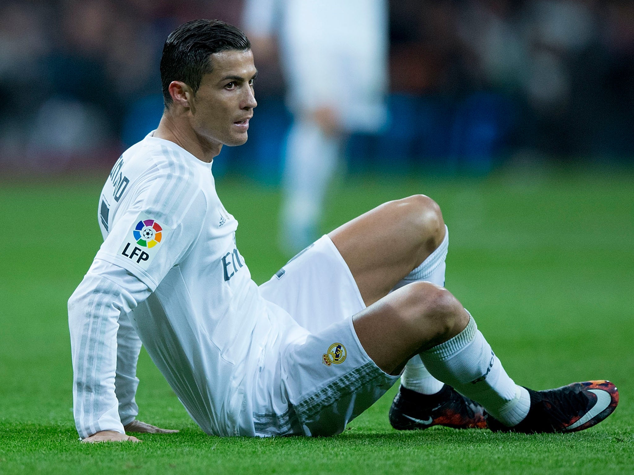 Cristiano Ronaldo reacts during Barcelona's 4-0 win over Real Madrid