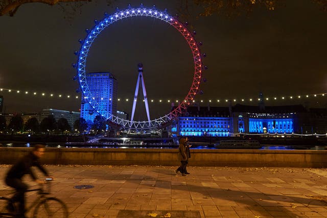 The London Eye, illuminated by the colours of the French flag, reported a 32.1 per cent decline in visitors the day after the attacks