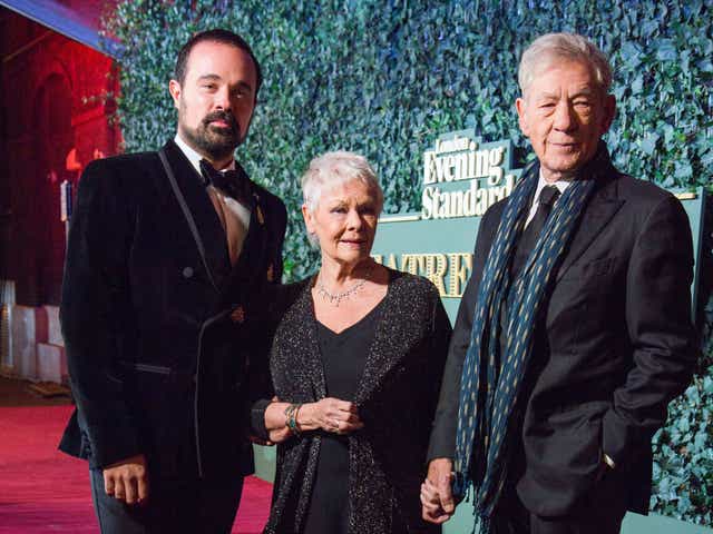 Evgeny Lebedev, Dame Judi Dench and Sir Ian McKellen attending the London Evening Standard Theatre Awards in partnership with The Ivy, at the Old Vic Theatre in London