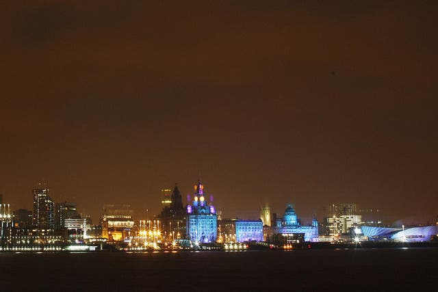 Liverpool's iconic skyline is illuminated before fireworks were launched from boats in the River Mersey in Liverpool, north west England on January 10, 2009