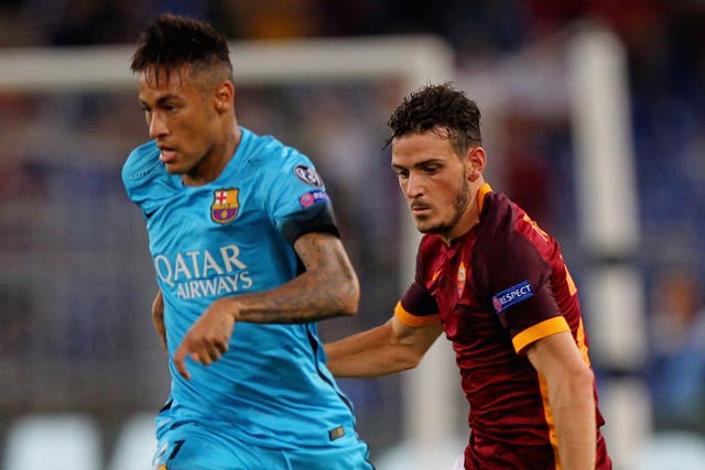 Neymar battles with Allessandro Florenzi during Barcelona's trip to Roma in September