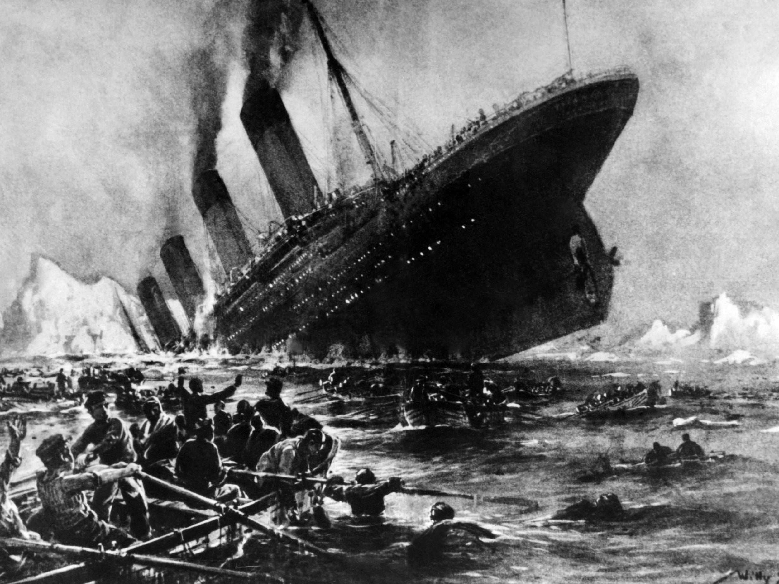Artist impression showing the 14 April 1912 shipwreck of the British luxury passenger liner Titanic off the Nova-Scotia coasts, during its maiden voyage