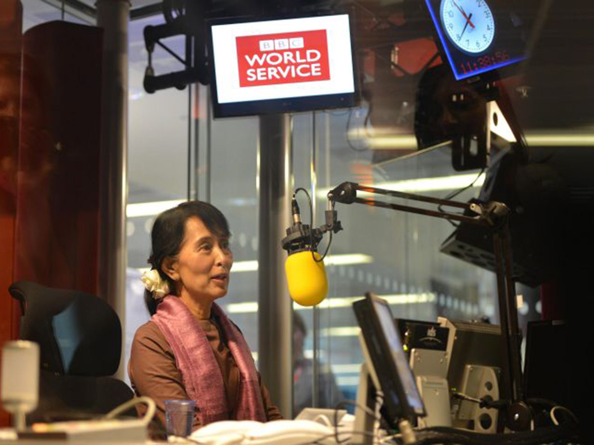 Burma’s Aung San Suu Kyi visiting the BBC World Service studios in London in 2012