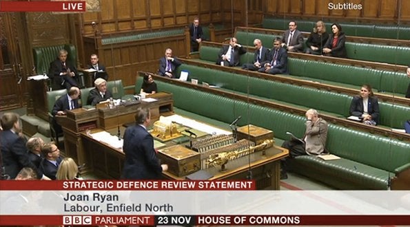 Jeremy Corbyn is left all alone on the front bench as David Cameron delivers the Government's defence review