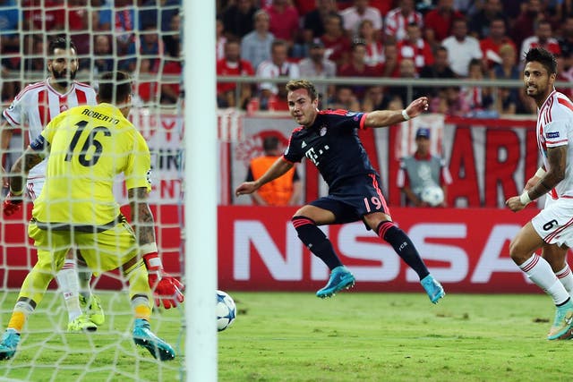 Mario Gotze scores for Bayern Munich against Olympiakos in September