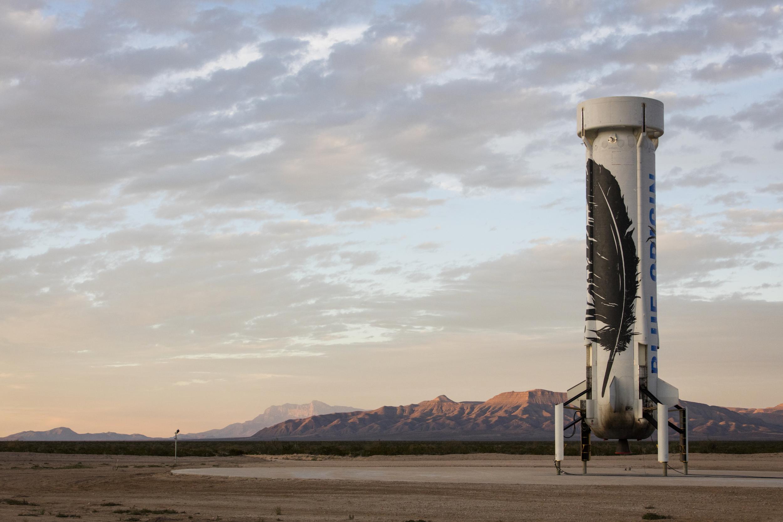 The New Shepard booster shortly after landing safely back on Earth
