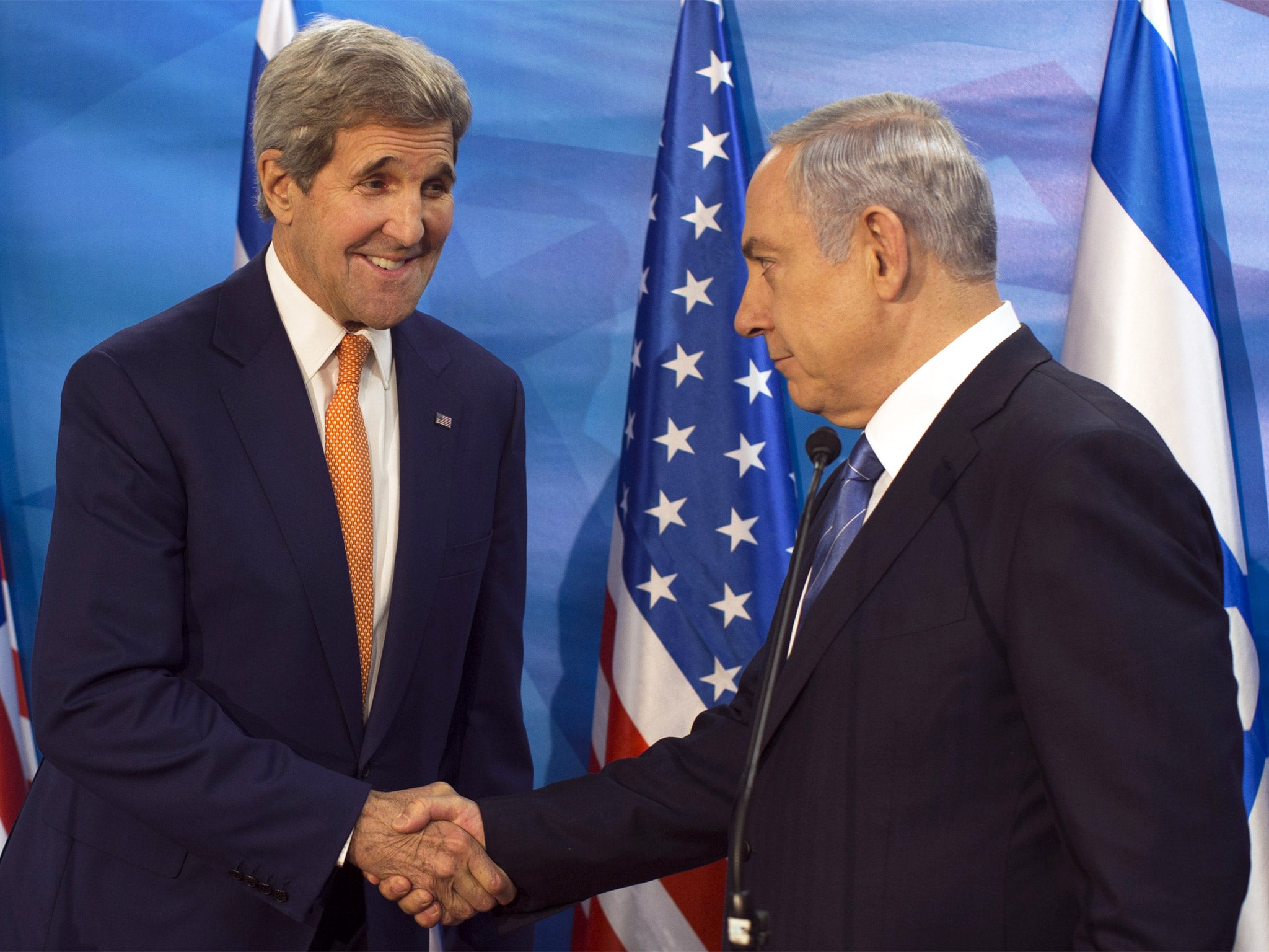 Benjamin Netanyahu with the US Secretary of State, John Kerry, on Tuesday