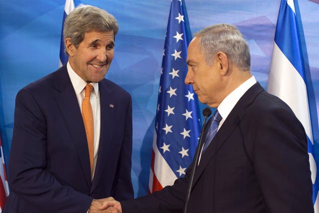 Benjamin Netanyahu with the US Secretary of State, John Kerry, on Tuesday