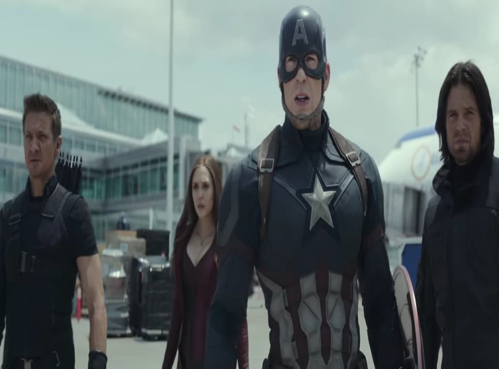 Hawkeye, Scarlett Witch, Captain America and Bucky in Civil War
