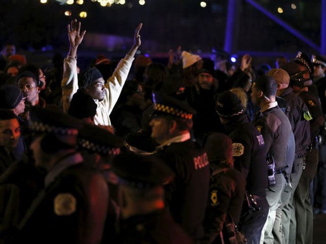 Protesters demonstrate after the release of a video showing the shooting of Laquan McDonald, in Chicago