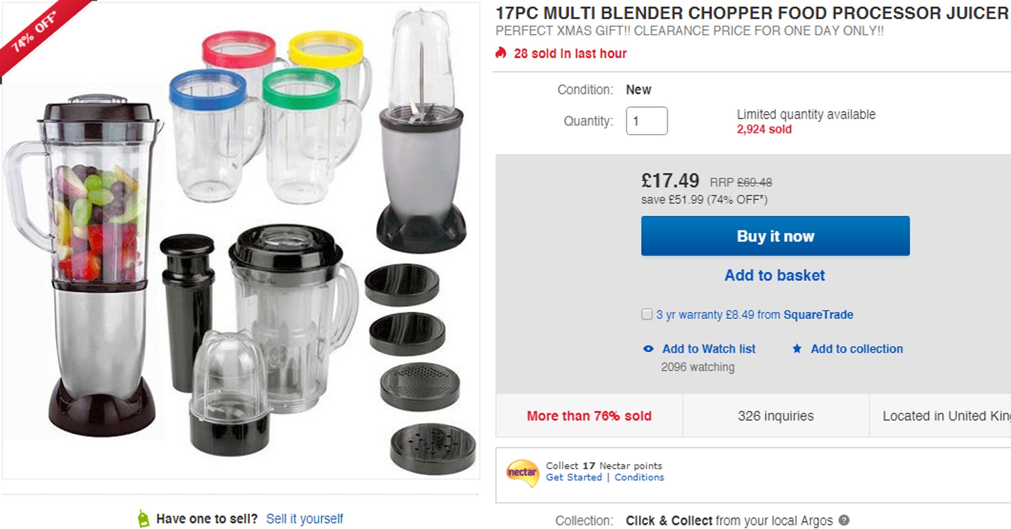 17PC Multi Purpose Blender, Juicer and Food Chopper - £17.49
