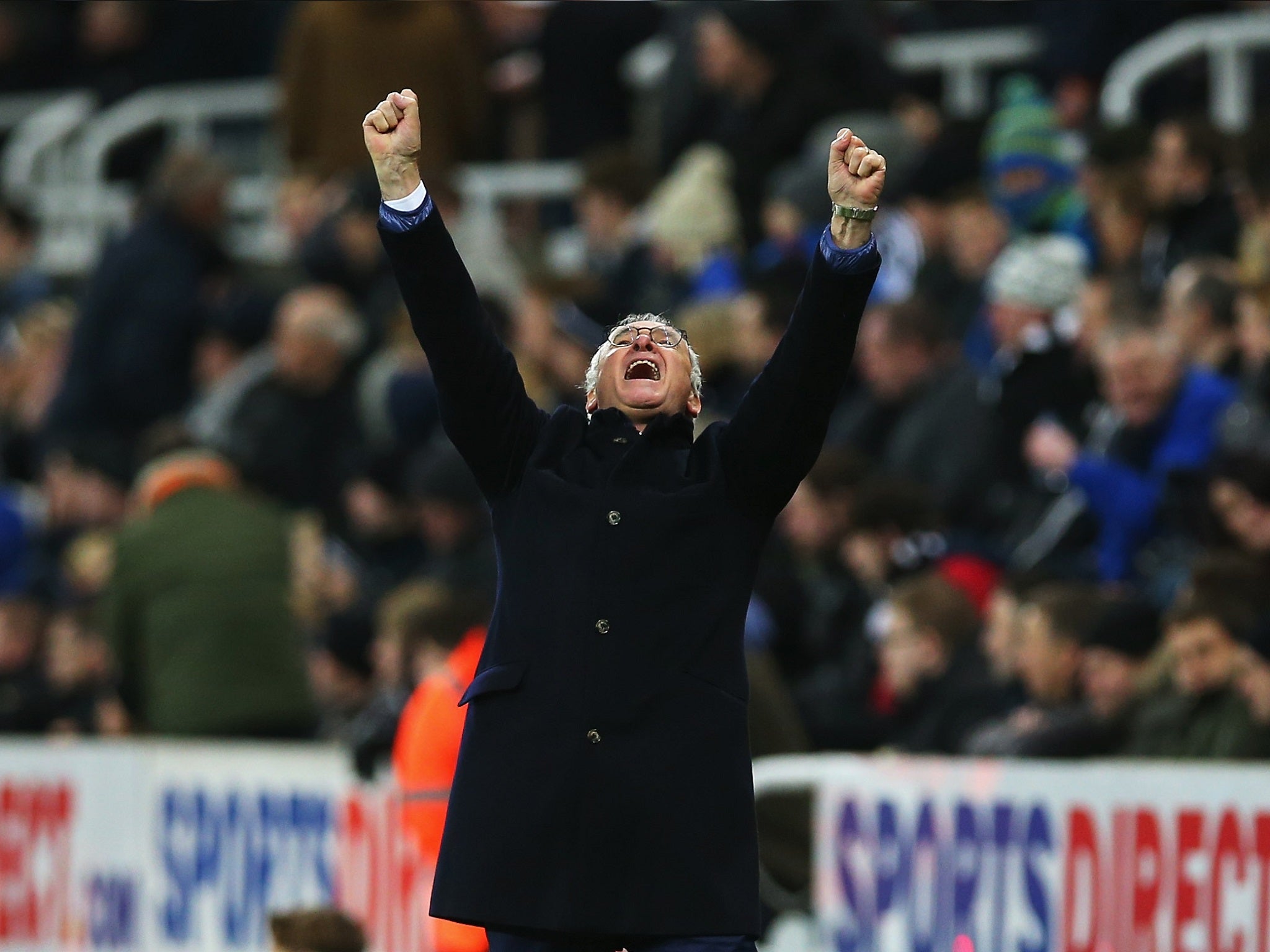 Claudio Ranieri celebrates Leicester City's win at Newcastle United
