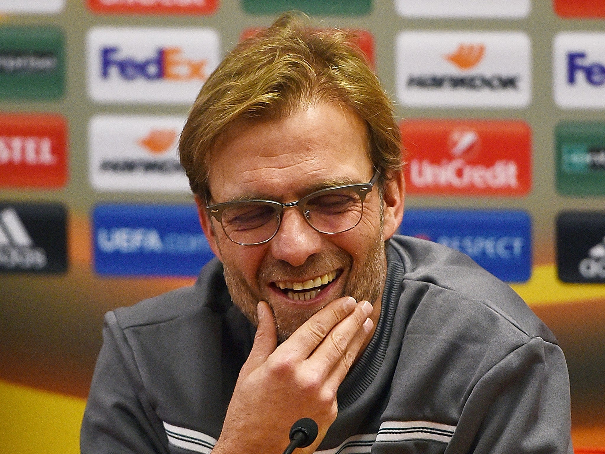 Klopp speaking at the pre-match press conference ahead of Thursday's clash with Bordeaux