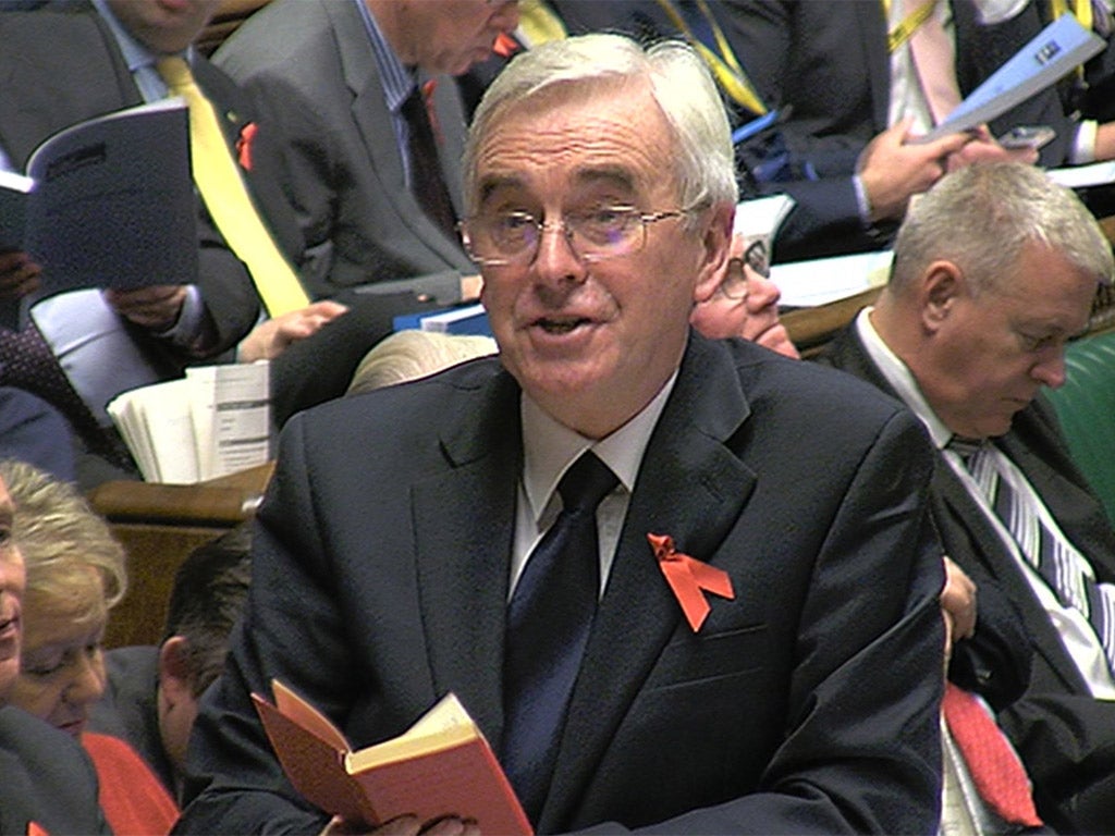 Shadow chancellor John McDonnell reads a passage from the Little Red Book