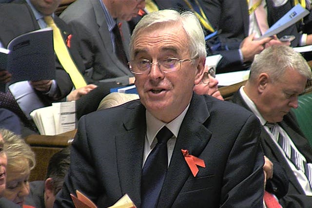Shadow chancellor John McDonnell reads a passage from the Little Red Book