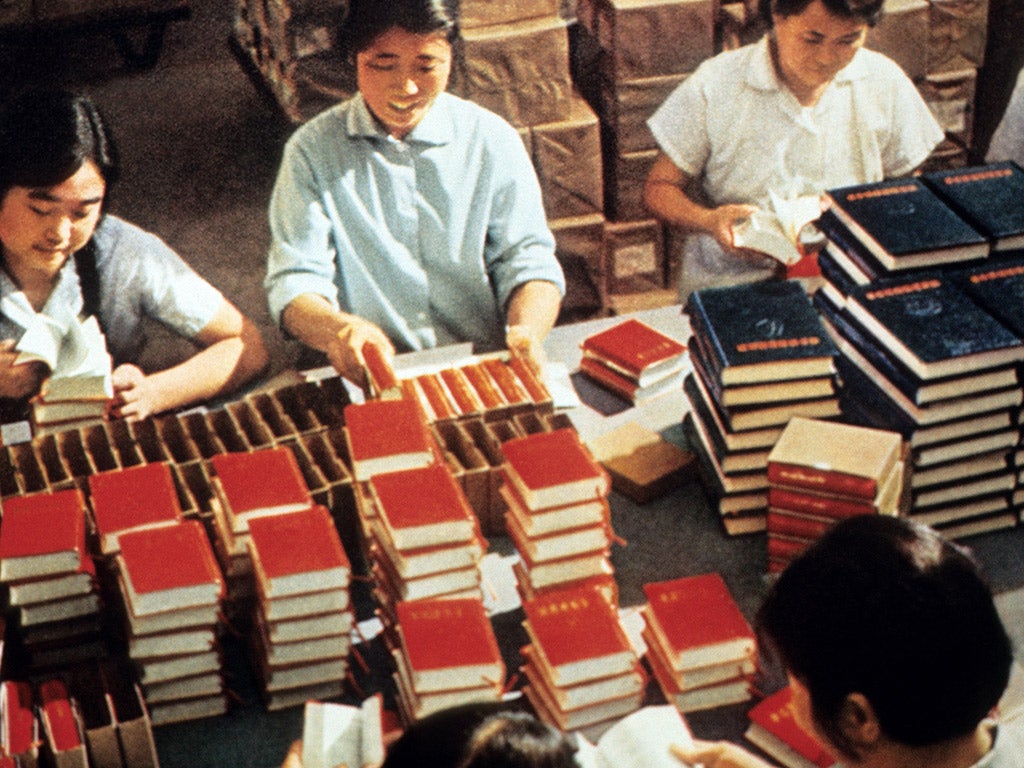 Employees of the Government Printing House in Beijing pack copies of Chairman Maos 'Little Red Book,' in 1971