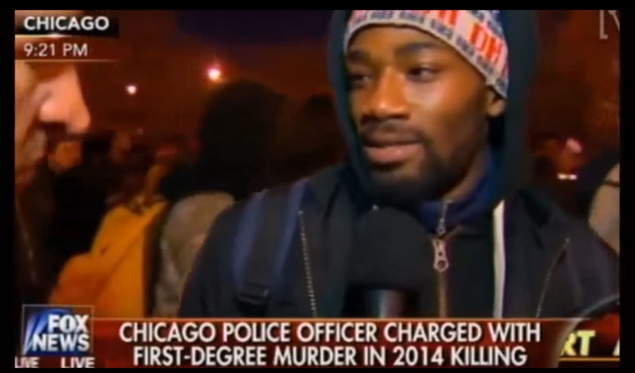 Protester Brendan Glover was asked by Fox News about black on black violence while protesting the death of 17-year old Laquan McDonald in Chicago