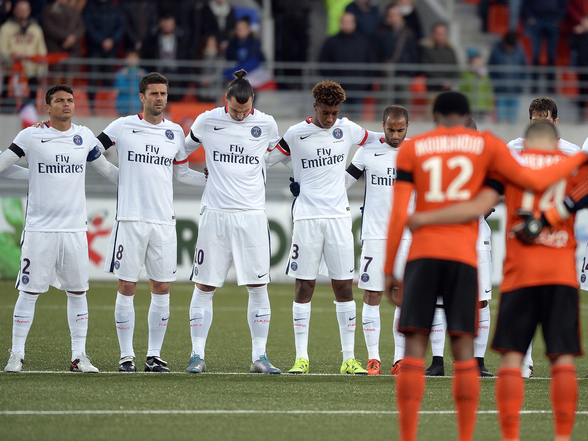 Paris Saint-Germain observe a minute's silence for the victims of the Paris attacks