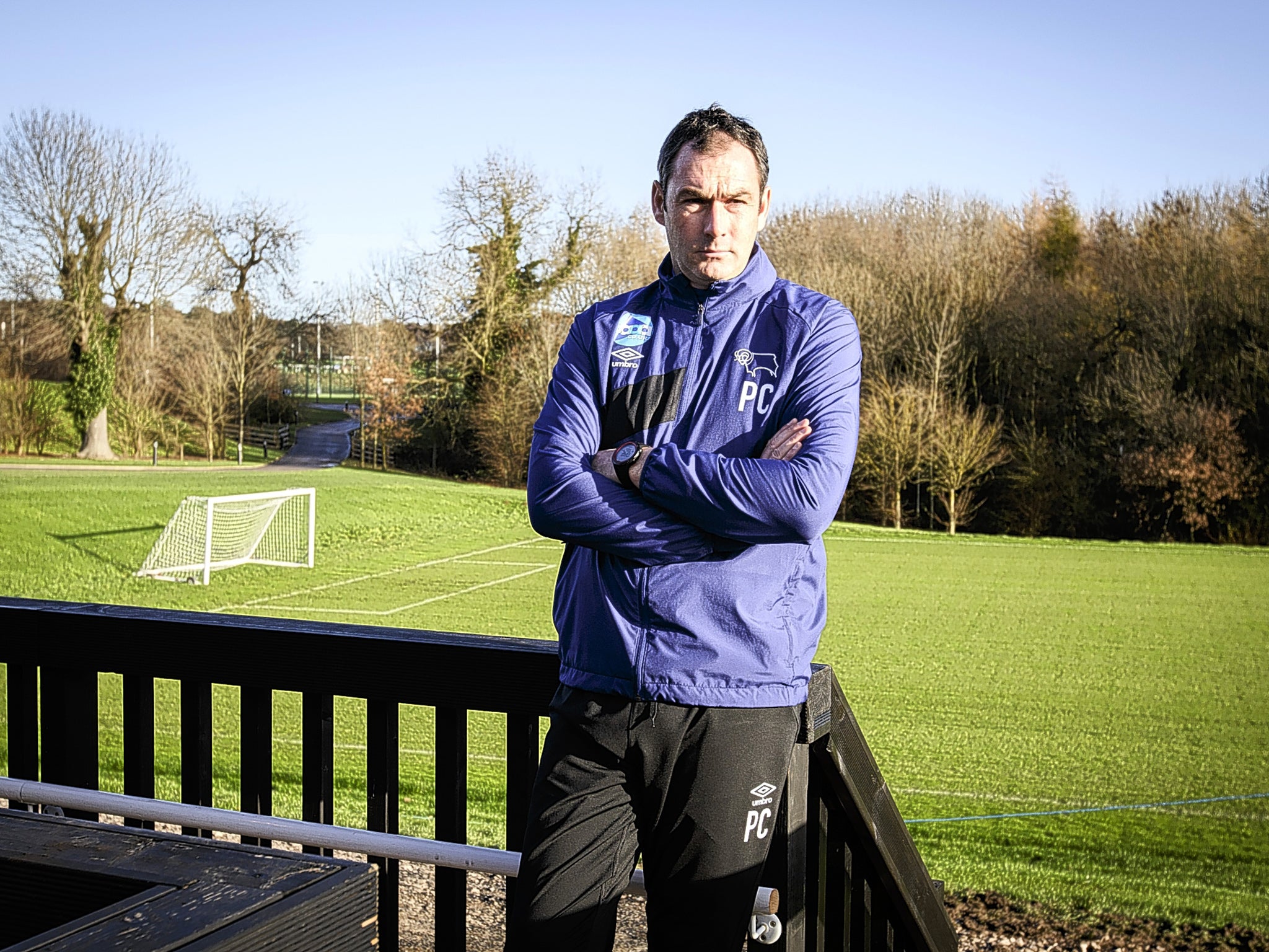 Paul Clement at Derby County’s training ground yesterday, where he has installed a whole new analytics department
