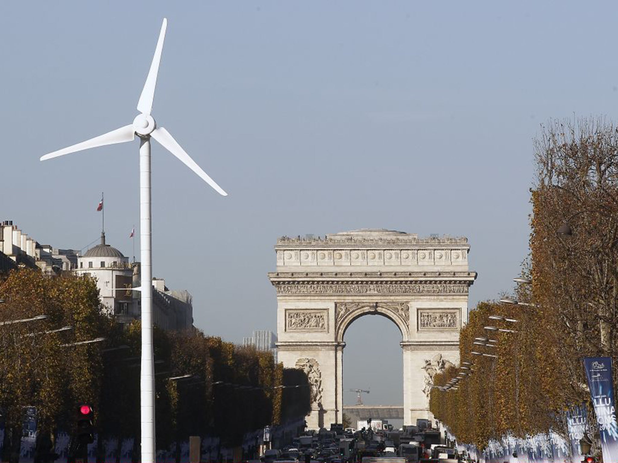 A wind turbine will power the Christmas lights on the Champs-Élysées in Paris