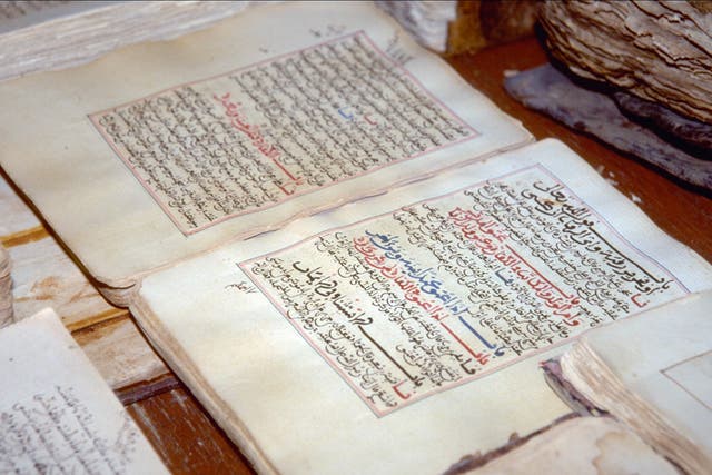 <p>Ancient manuscripts on display at the library in Timbuktu. Mali was home to many prolific mathematicians. </p>