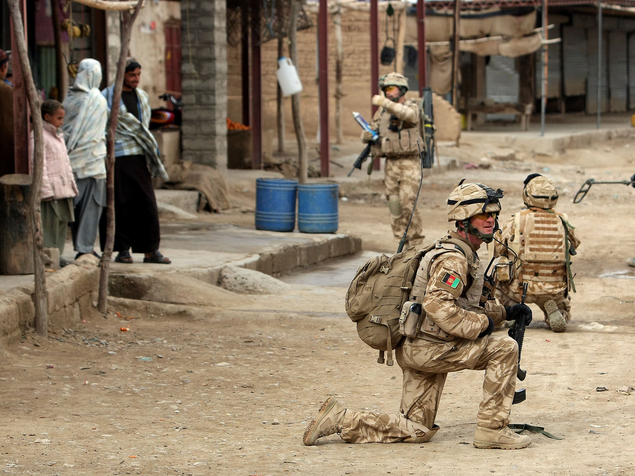 British soldiers of the 1st battalion Royal Welsh patrol in the streets in Helmand province in 2010