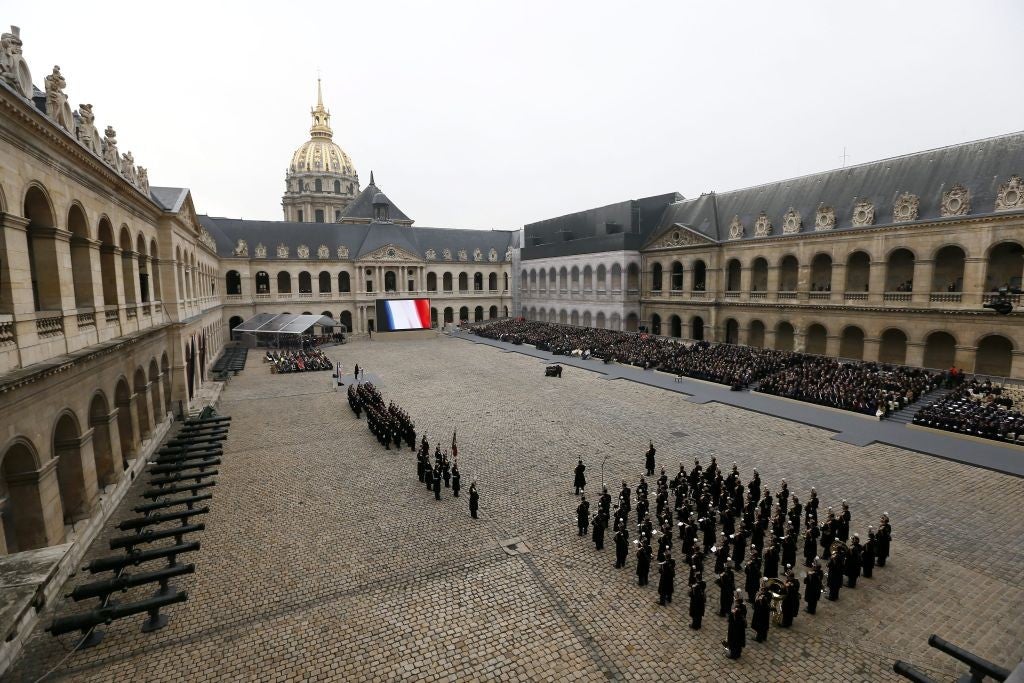 The ceremony took place at Les Invalides military museum in Paris