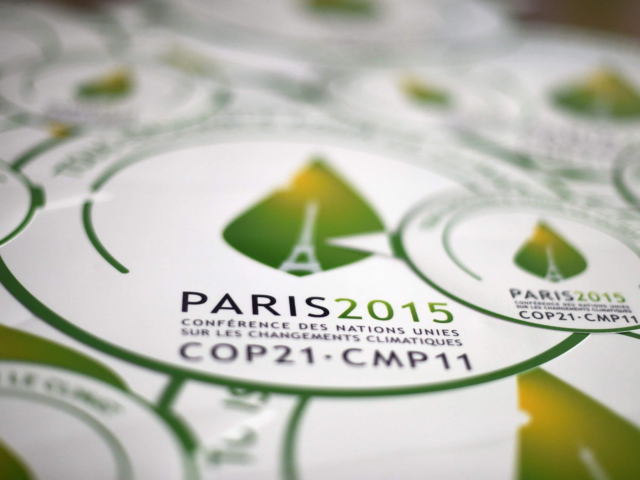 Stickers for the COP21, in Paris, ahead of the Climate Change Conference 2015