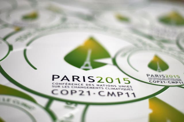 Stickers for the COP21, in Paris, ahead of the Climate Change Conference 2015