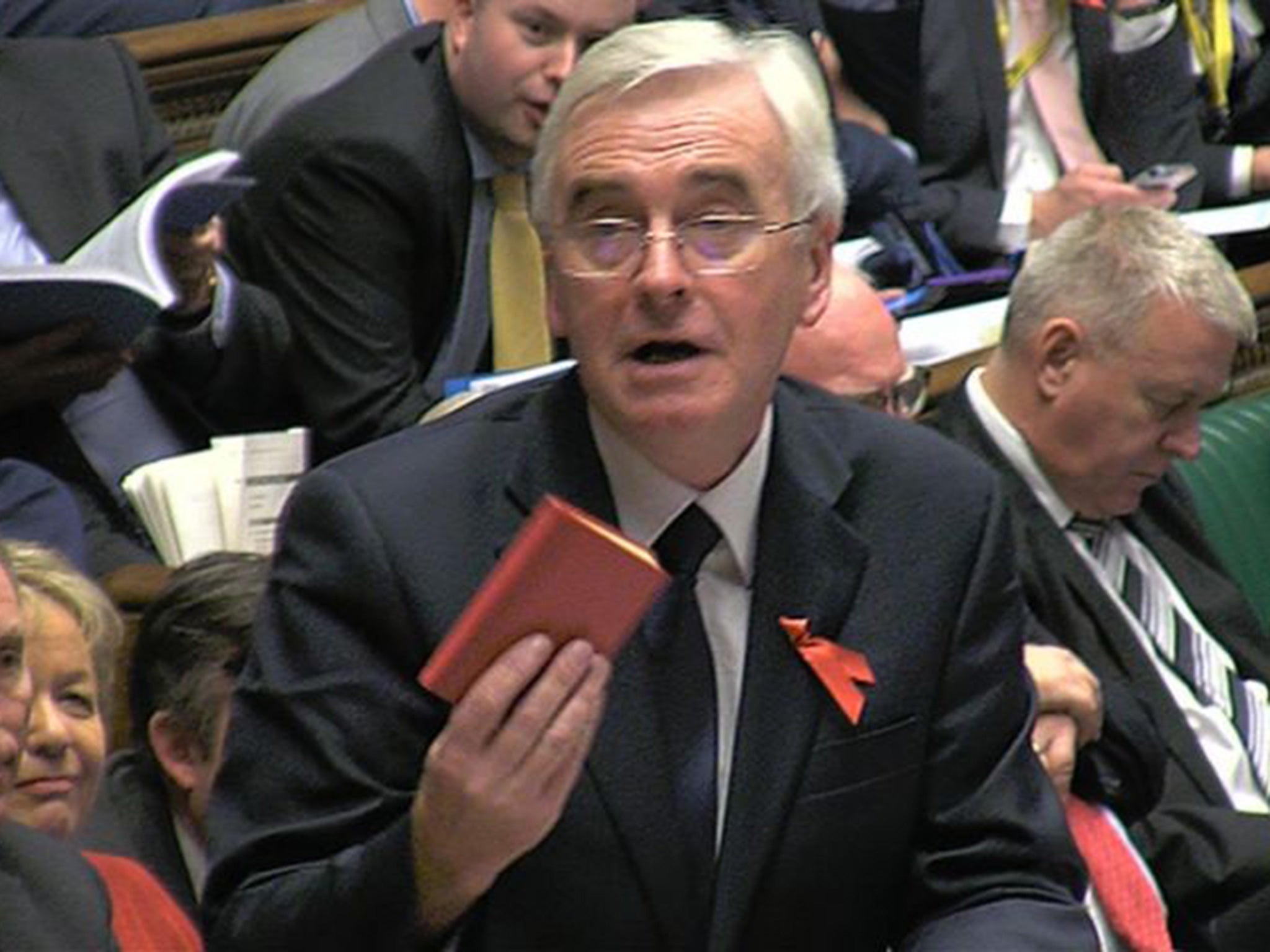 Britain's shadow Chancellor of the Exchequer John McDonnell quoting from Mao's Little Red Book, after Chanceller George Osborne's delivery of the Autumn Statement