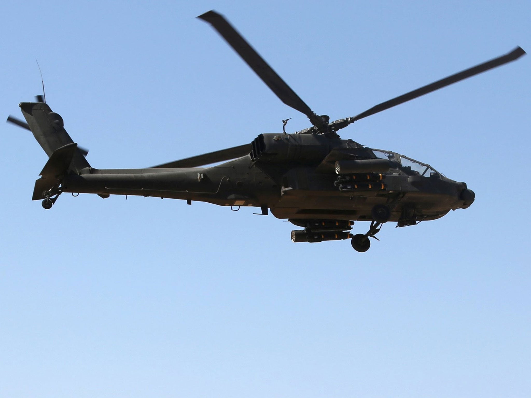 An Egyptian military helicopter in the Sinai Peninsula