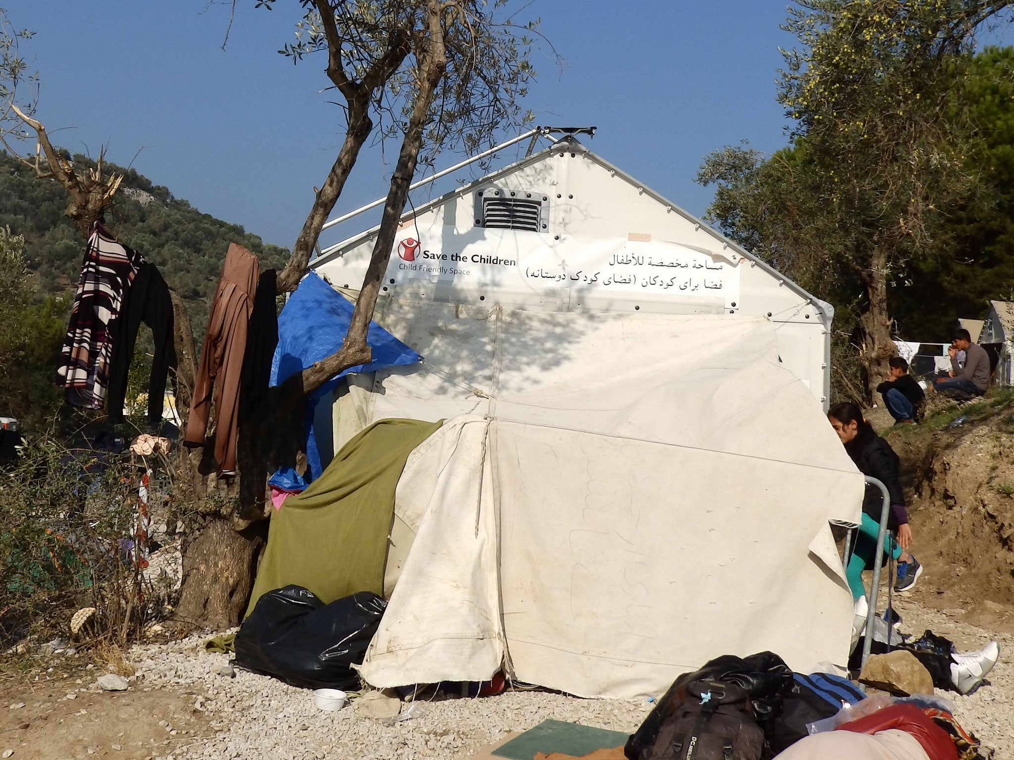 An Ikea shelter being used as a centre for women and children by Save the Children in the Moria refugee camp in Lesbos, Greece, in November 2015.