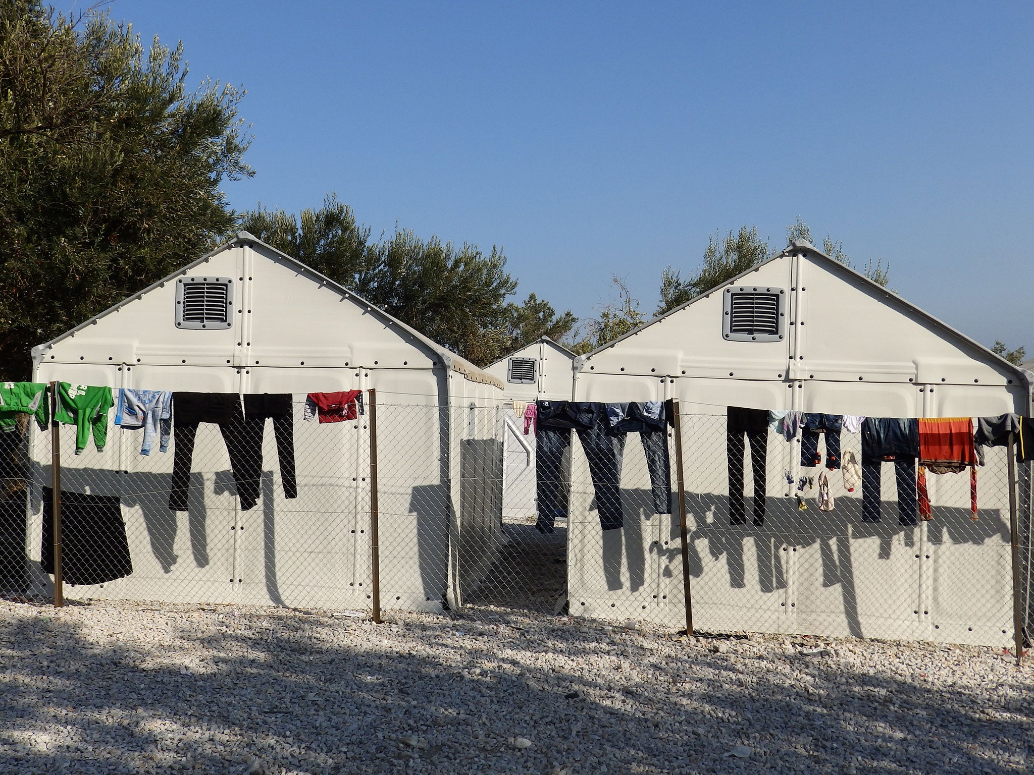 Ikea refugee shelters in Kara Tepe refugee camp in Lesbos, Greece, in November 2015