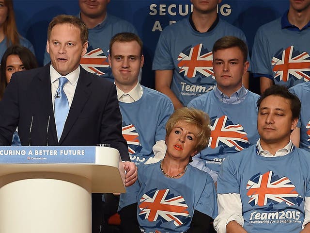 Grant Shapps, left, and Mark Clarke, bottom right, during the 2014 Tory conference