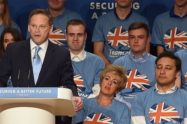 Grant Shapps, left, and Mark Clarke, bottom right, during the 2014 Tory conference
