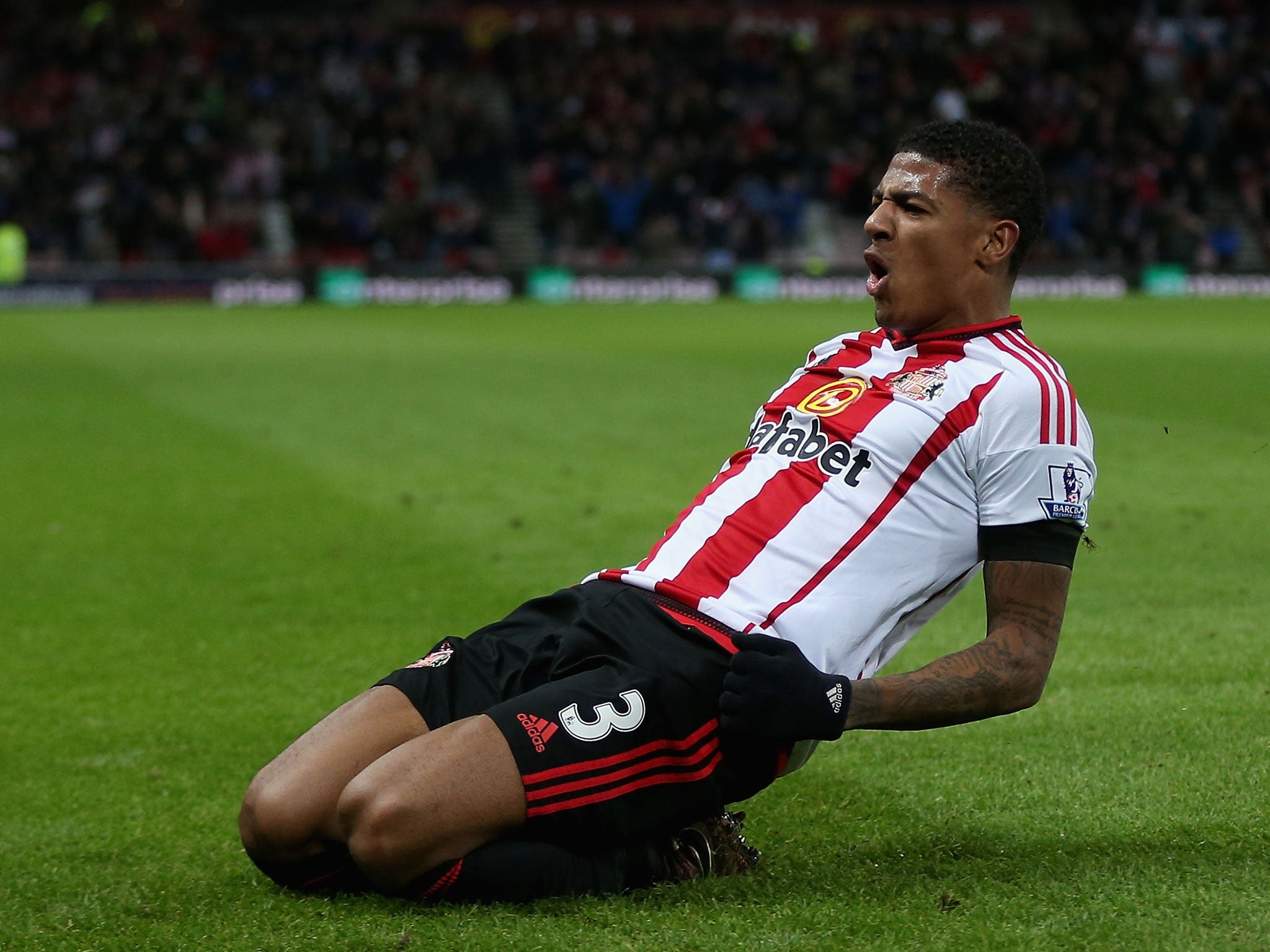 Patrick van Aanholt celebrates scoring the opener for Sunderland against Stoke