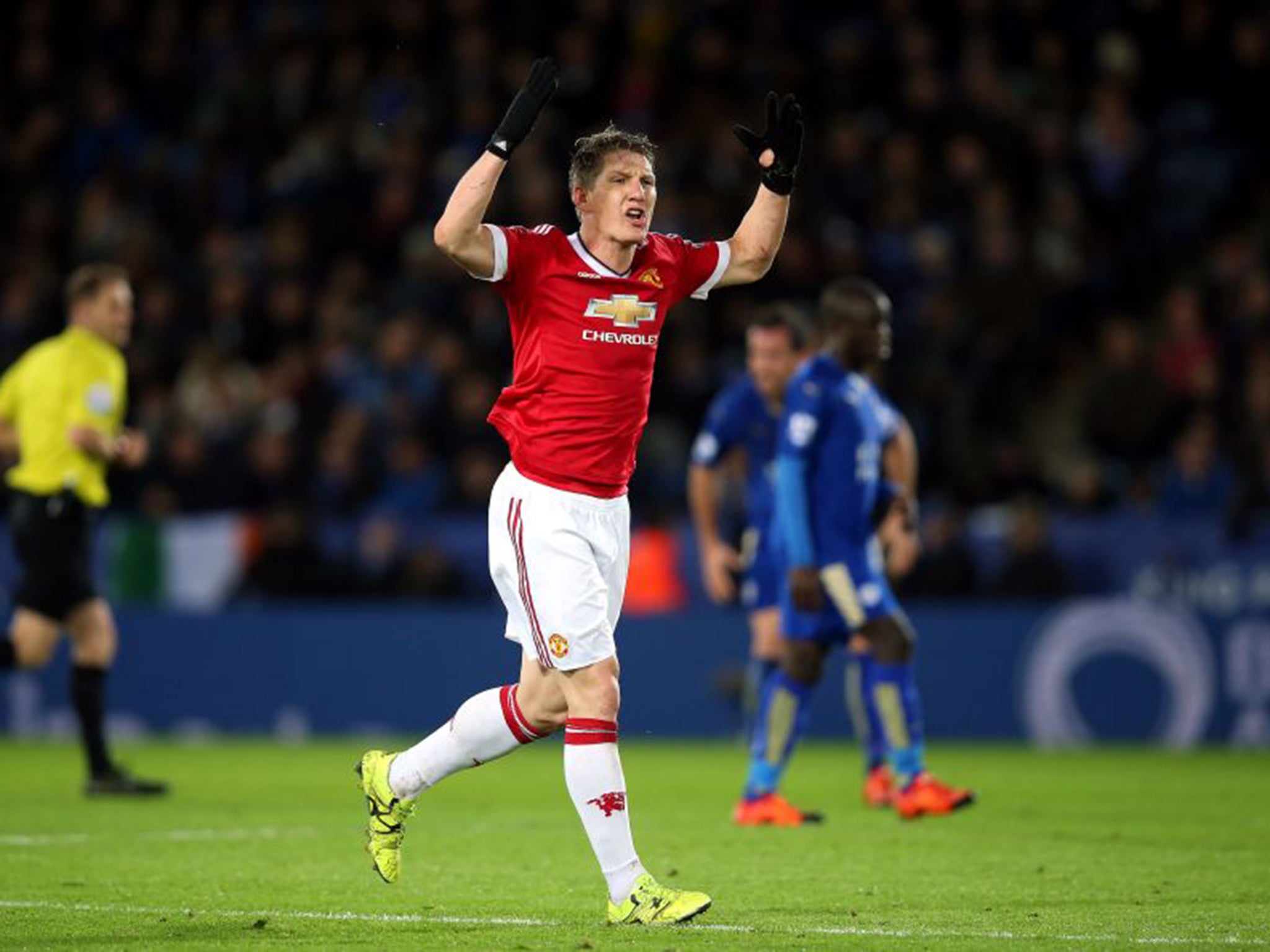 &#13;
Bastian Schweinsteiger celebrates his equaliser&#13;