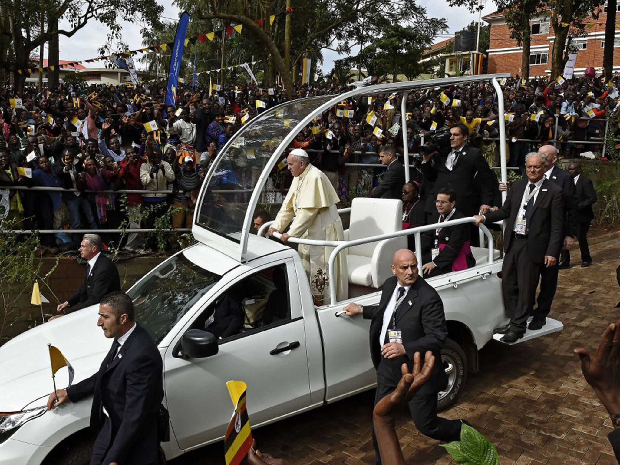 Pope Francis arrives at Namugongo Martyrs' Shrine in Uganda