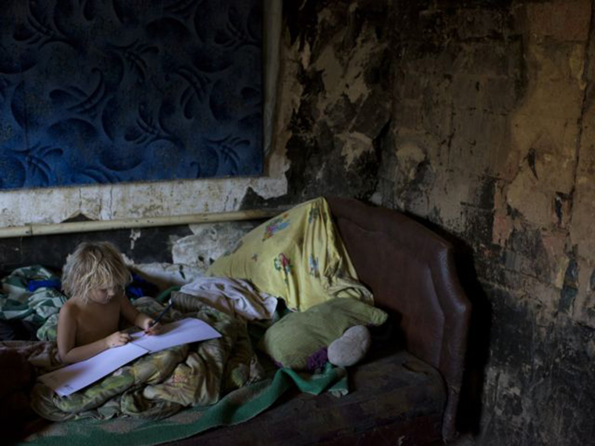 Natalia Svergun’s daughter Nadia (aged four) in their shelled home