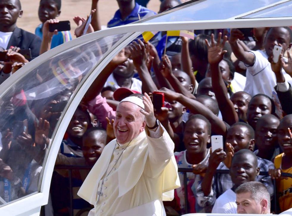 The Pope arrives at Kololo airstrip in Kampala, Uganda