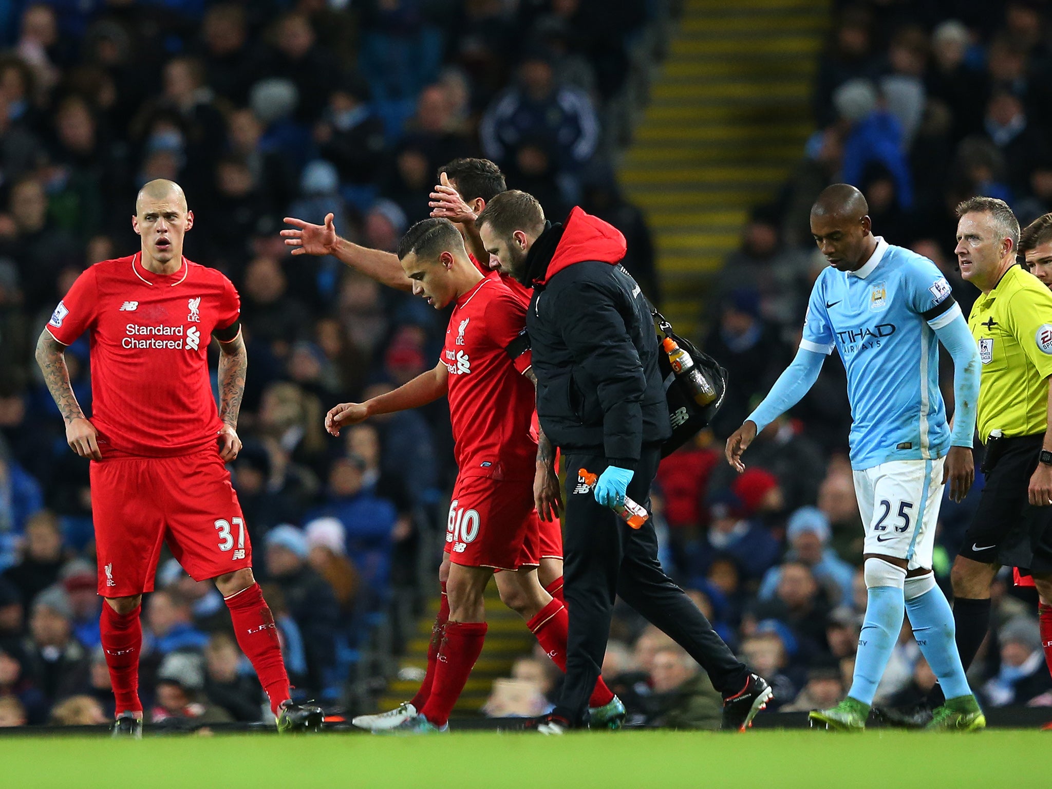Philippe Coutinho walks off the pitch at the Etihad Stadium