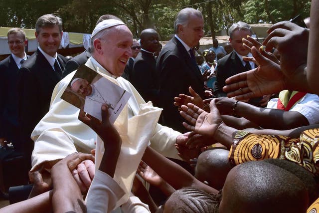 Pope Francis visits a refugee camp in Bangui on his current tour of Africa